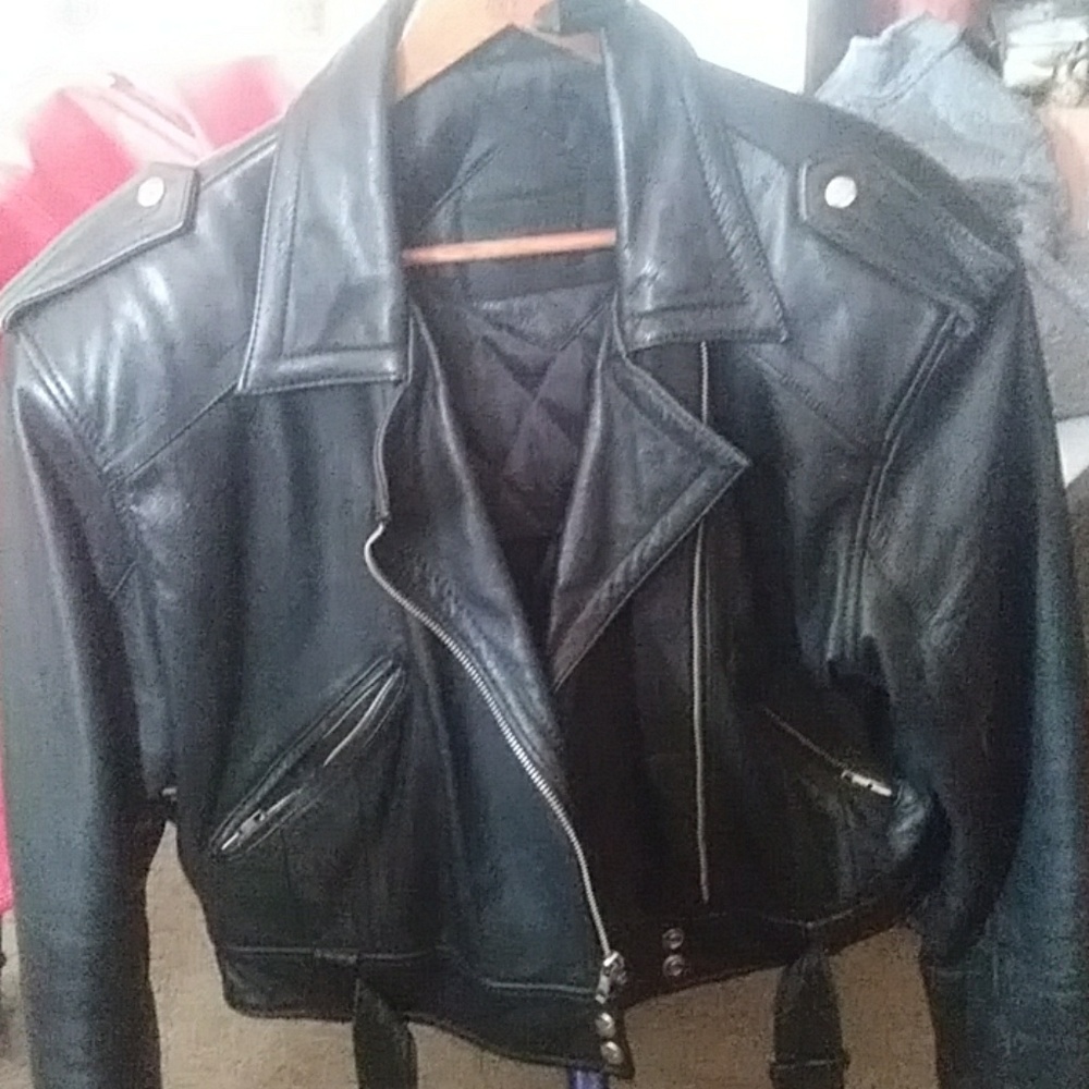 Black leather motorcycle jacket